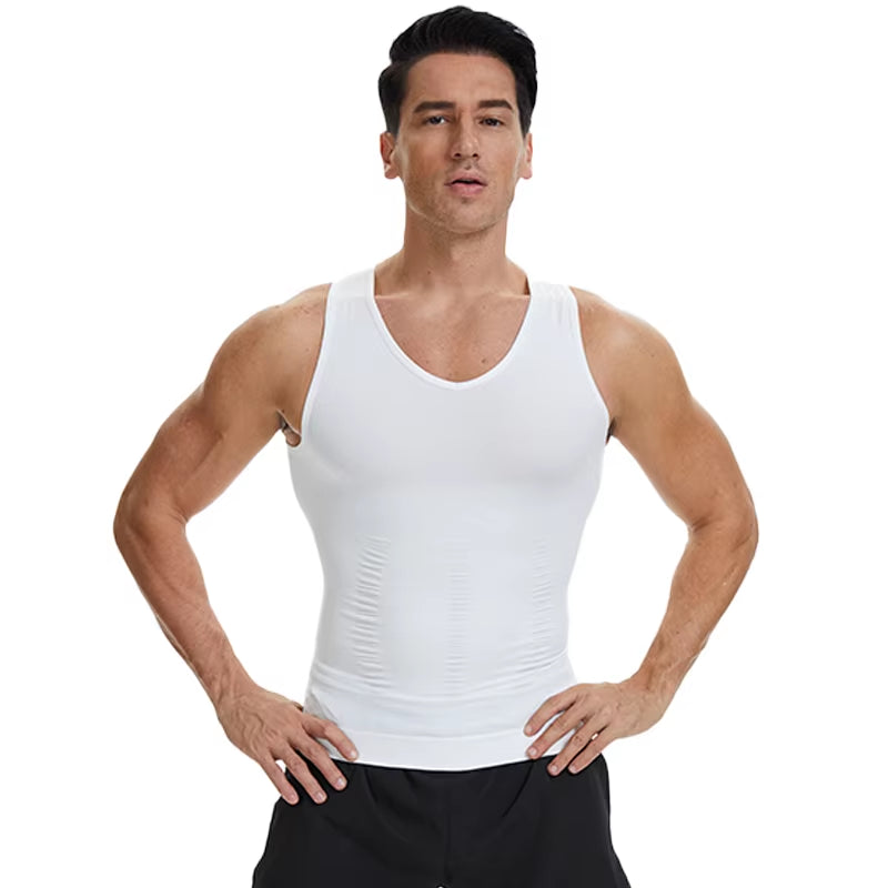 Compression Shirts Men Tummy Control Shapewear Compression Shirt Flat Belly Abdomen Slim Vest Waist Trainer Fitness Workout