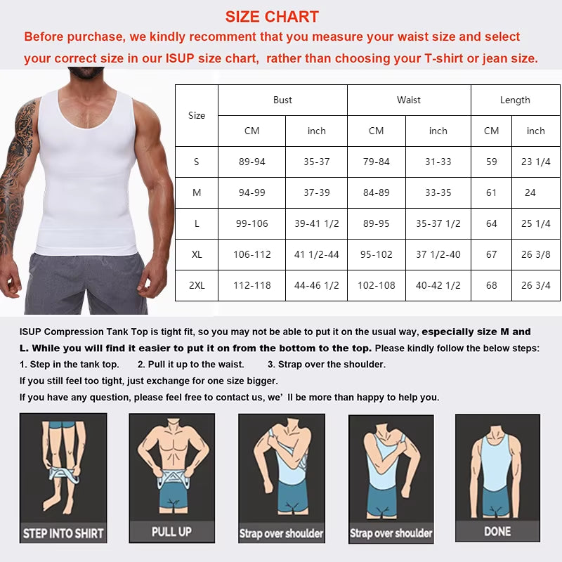 Compression Shirts Men Tummy Control Shapewear Compression Shirt Flat Belly Abdomen Slim Vest Waist Trainer Fitness Workout