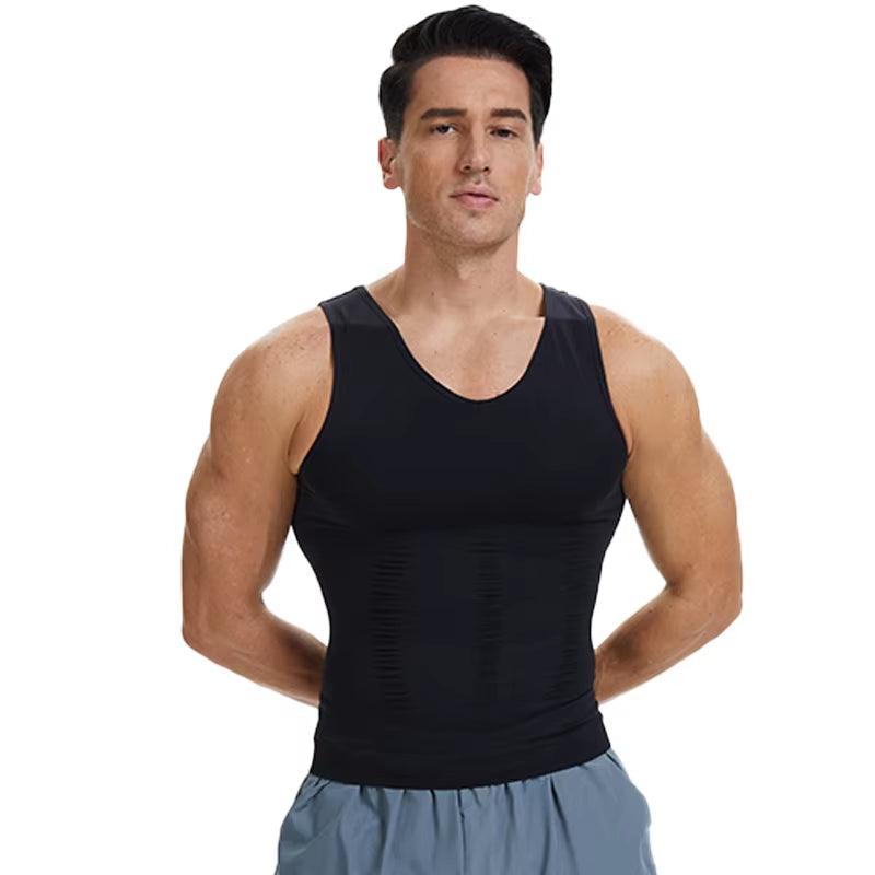 Compression Shirts Men Tummy Control Shapewear Compression Shirt Flat Belly Abdomen Slim Vest Waist Trainer Fitness Workout